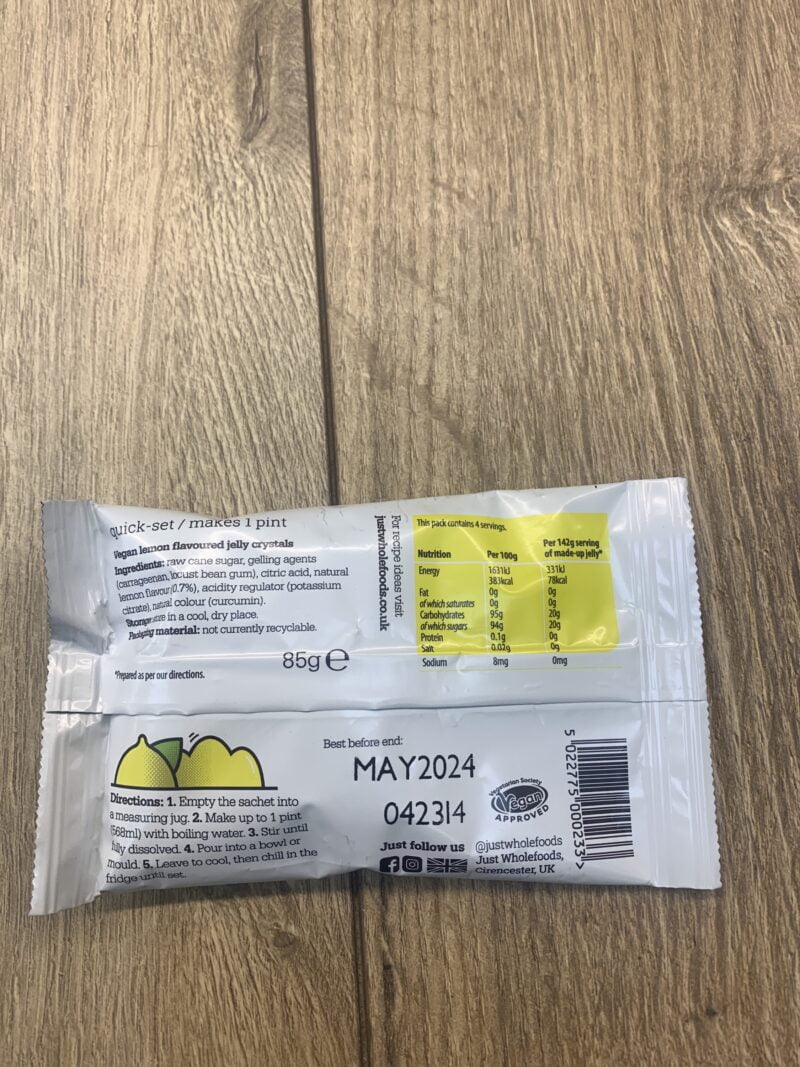 Just Whole Foods Vegan Lemon Jelly Crystals 85g - Image 2
